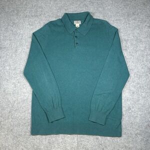 LL Bean Polo Knit Sweater Men's Size‎ Large TALL Blue Long Sleeve Cashmere Blend